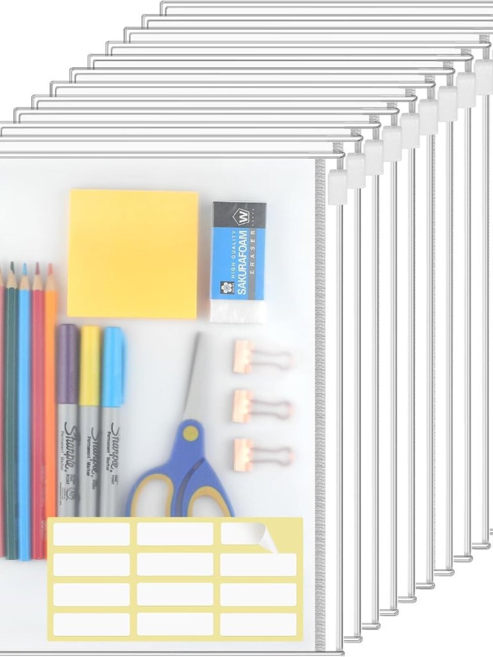 12 Pack Binder Pockets, 8.5 x 11 Zipper Pouches for 3 Ring Binders